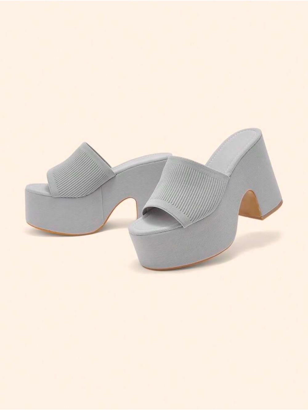 Platform Slide Heels in Light Gray